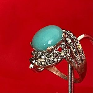 Vintage brass Rhinestones and turquoise Sz 7.5